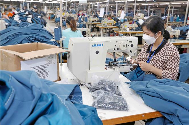 May hàng xuất khẩu tại Xí nghiệp May 2, Công ty May Hồ Gươm, thị xã Mỹ Hào, tỉnh Hưng Yên. Ảnh: Trần Việt - TTXVN