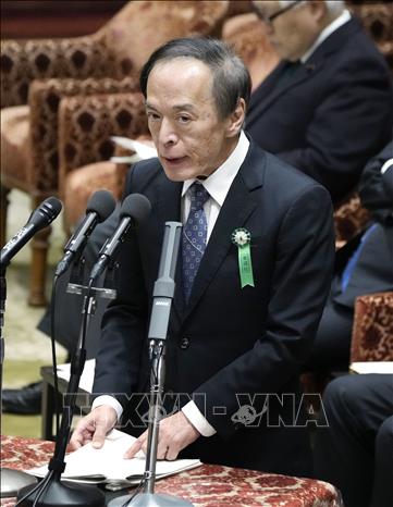 Thống đốc Ngân hàng trung ương Nhật Bản (BOJ) Kazuo Ueda phát biểu tại phiên họp của Ủy ban Ngân sách Hạ viện ở Tokyo ngày 22/2/2024. Ảnh: Kyodo/TTXVN