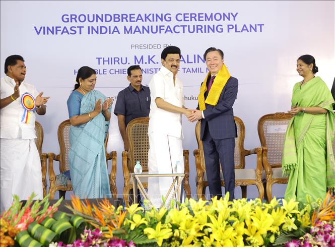 Pham Sanh Chau - VinFast CEO in India at the groundbreaking ceremony for VinFast India manufacturing. VNA Photo: Ngọc Thúy