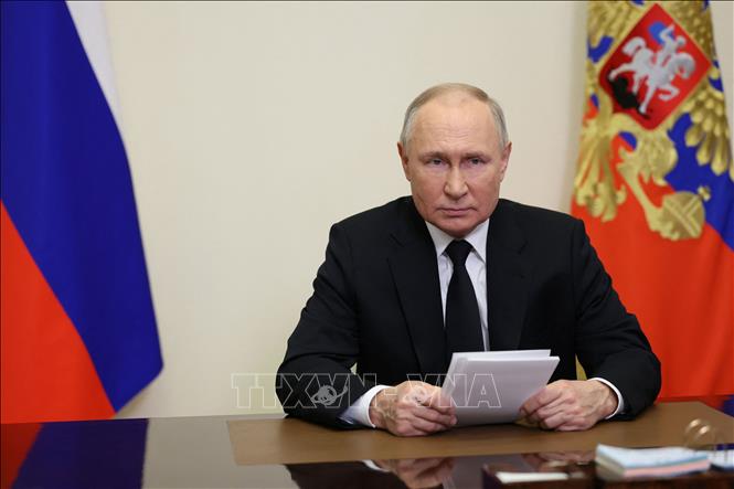 (Tư liệu) Tổng thống Nga Vladimir Putin phát biểu tại cuộc họp ở Moskva. Ảnh: AFP/TTXVN