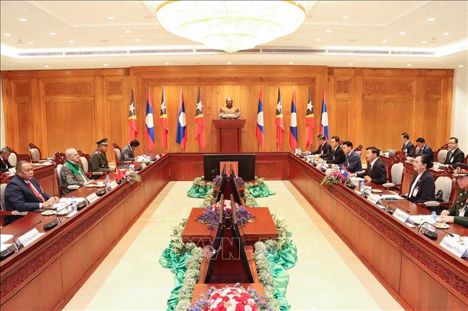 Hội đàm song phương giữa lãnh đạo Lào và Timor Leste. Ảnh: TTXVN phát