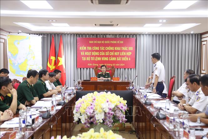 Đại tá Trần Văn Lượng, Tư lệnh Vùng Cảnh sát biển 4 phát biểu tại buổi làm việc. Ảnh: TTXVN phát
