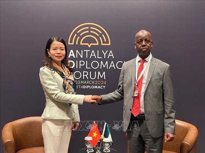 Thứ trưởng Ngoại giao Nguyễn Minh Hằng và Thứ trưởng Ngoại giao Nigeria Adamu Ibrahim Lamuwa. Ảnh: TTXVN phát