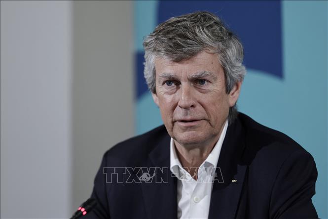Chủ tịch Ủy ban điều phối thuộc Ủy ban Olympic Quốc tế (IOC) Pierre-Olivier Beckers-Vieujant trong cuộc họp báo công bố thời điểm tổ chức Thế vận hội Paris 2024, tại Saint-Denis, ngày 8/3/2024. Ảnh: AFP/TTXVN