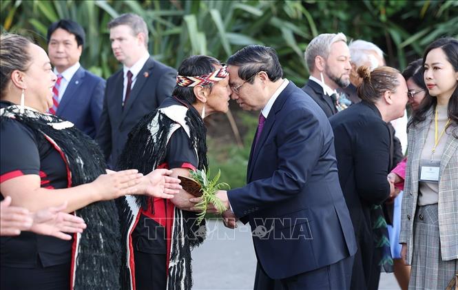 The traditional Maori ritual at the welcome ceremony for Vietnamese PM Pham Minh Chinh and his spouse. VNA Photo: Dương Giang