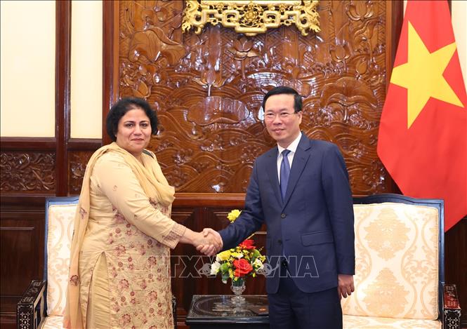 President Vo Van Thuong receives Pakistani Ambassador Samina Mehtab. VNA Photo: Thống Nhất