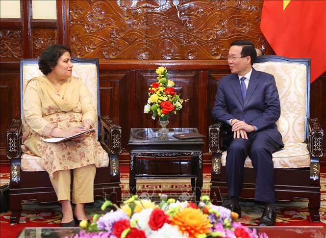 President Vo Van Thuong receives Pakistani Ambassador Samina Mehtab. VNA Photo: Thống Nhất
