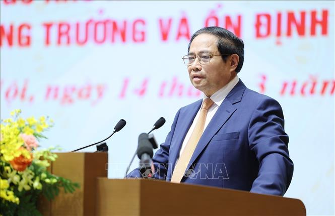 Thủ tướng Phạm Minh Chính phát biểu kết luận hội nghị. Ảnh: Dương Giang-TTXVN