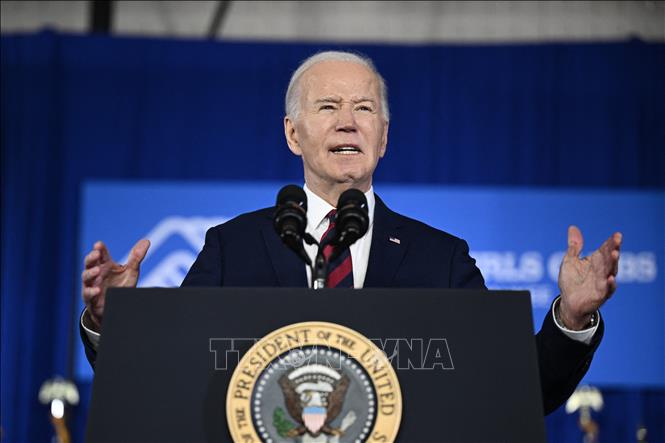 Tổng thống Mỹ Joe Biden phát biểu tại Milwaukee, Wisconsin, ngày 13/3/2024. Ảnh: AFP/TTXVN