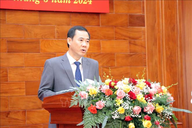 Quyền Bí thư Tỉnh ủy Lâm Đồng Nguyễn Thái Học phát biểu nhận nhiệm vụ mới. Ảnh: Chu Quốc Hùng - TTXVN