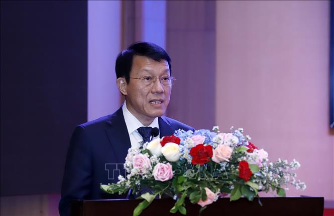 Thượng tướng Lương Tam Quang, Thứ trưởng Bộ Công an Việt Nam phát biểu tại Hội nghị. Ảnh: Phạm Kiên - PV TTXVN tại Lào