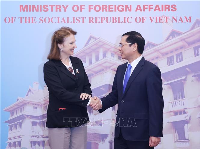 Foreign Minister Bui Thanh Son welcomes Argentina’s Minister of Foreign Affairs, International Trade and Worship Diana Elena Mondino. VNA Photo: Lâm Khánh