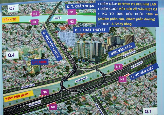 Sơ đồ cầu đường Nguyễn Khoái kết nối khu vực khu Nam với trung tâm Thành phố Hồ Chí Minh. Ảnh: Tiến Lực – TTXVN