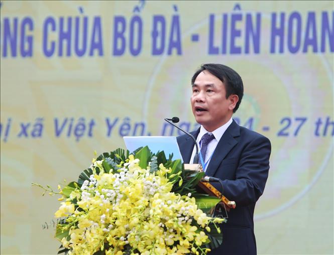 Phó Chủ tịch thường trực Thị xã Việt Yên Thân Văn Thuần phát biểu. Ảnh: Danh Lam -TTXVN