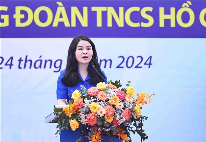 Bí thư Thành đoàn Hà Nội Chu Hồng Minh phát biểu. Ảnh: Minh Đức – TTXVN