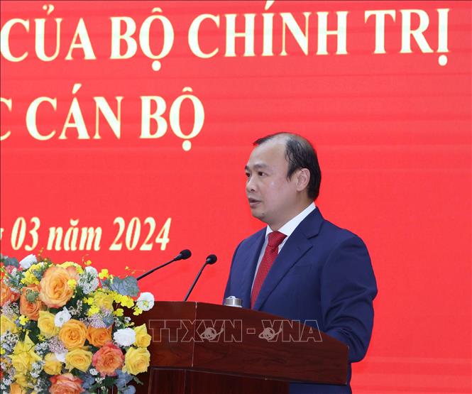Đồng chí Lê Hải Bình, Ủy viên Dự khuyết Trung ương Đảng, Tổng Biên tập Tạp chí Cộng sản phát biểu nhận nhiệm vụ. Ảnh: Phương Hoa - TTXVN