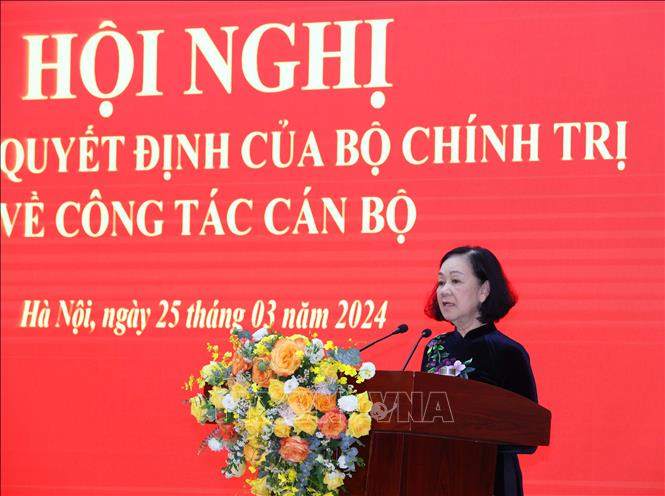 Đồng chí Trương Thị Mai, Ủy viên Bộ Chính trị, Thường trực Ban Bí thư, Trưởng Ban Tổ chức Trung ương phát biểu tại buổi lễ. Ảnh: Phương Hoa - TTXVN