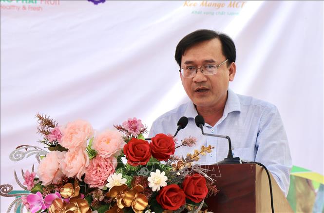 Ông Trang Công Cường, Chủ tịch UBND huyện An Phú, tỉnh An Giang phát biểu tại lễ công bố. Ảnh: Thanh Sang - TTXVN