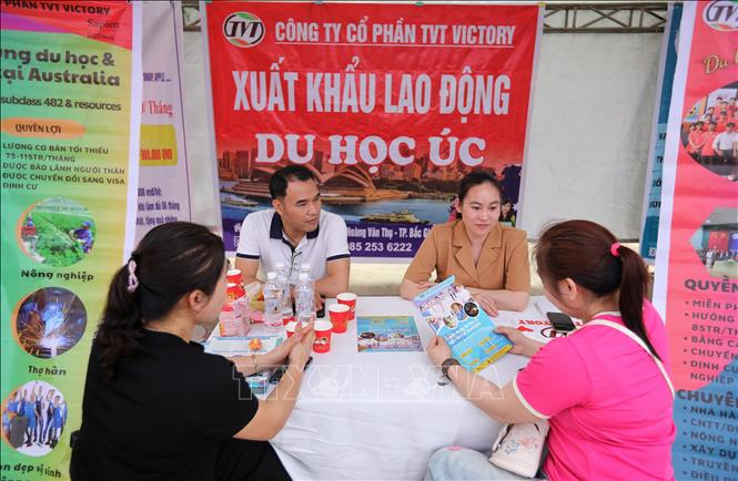 Tư vấn, tuyển lao động đi xuất khẩu lao động. Ảnh: Danh Lam-TTXVN