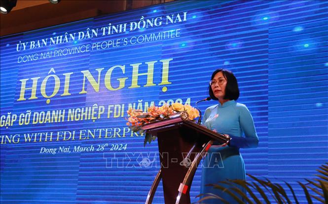 Bà Nguyễn Thị Hoàng, Phó Chủ tịch UBND tỉnh Đồng Nai phát biểu tại hội nghị. Ảnh: Công Phong - TTXVN