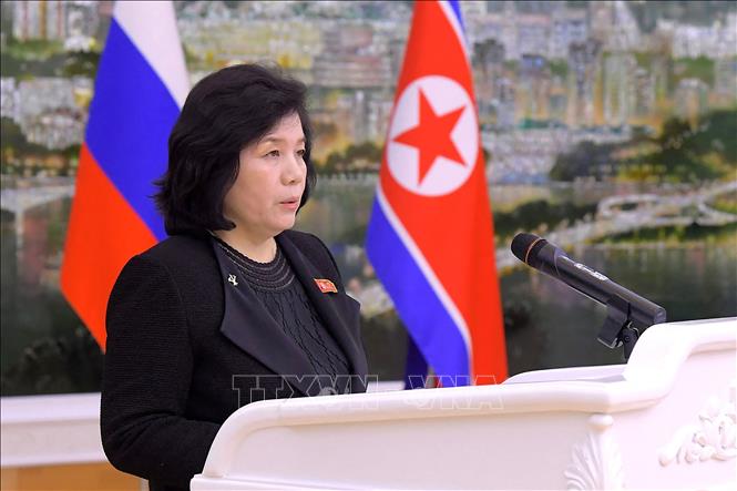 (Tư liệu) Bộ trưởng Ngoại giao Triều Tiên Choe Son-hui tại cuộc họp ở Bình Nhưỡng ngày 18/10/2023. Ảnh: AFP/TTXVN