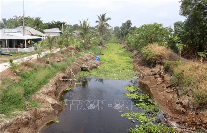 Nhiều kênh, rạch trên địa bàn xã An Minh Bắc, huyện U Minh Thượng (Kiên Giang) khô cạn nước. Ảnh: Lê Huy Hải - TTXVN