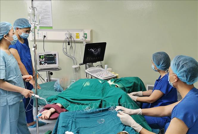Khi trứng đạt yêu cầu, bác sĩ tiến hành thủ thuật chọc hút trứng. Cùng lúc, người chồng lấy tinh trùng để chuẩn bị cấy phôi hoặc được thông báo lấy mẫu tinh trùng đông lạnh (nếu đã được trữ đông trước đó). Chọc trứng là bước quan trọng quyết định đến thành công khi làm thụ tinh trong ống nghiệm (IVF). Ảnh: Minh Quyết – TTXVN