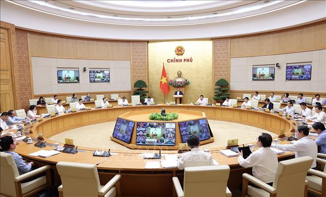 Thủ tướng Phạm Minh Chính chủ trì phiên họp Chính phủ thường kỳ tháng 3/2024 và Hội nghị Chính phủ với địa phương. Ảnh: Dương Giang-TTXVN
