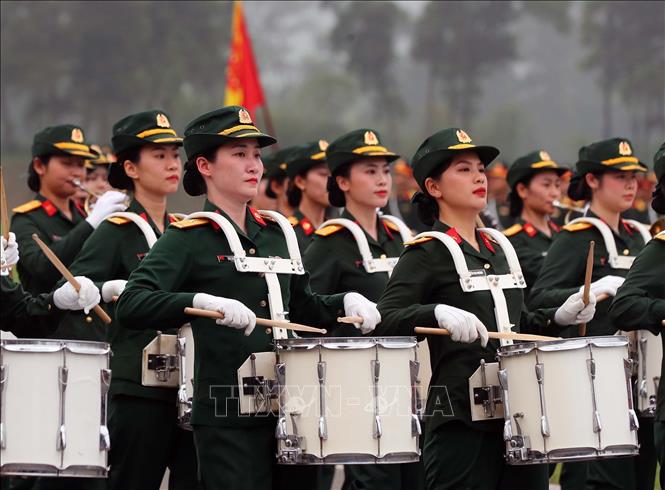 Khối nữ Đoàn nghi lễ QĐND Việt Nam tham gia hợp luyện. Ảnh: Trọng Đức - TTXVN
