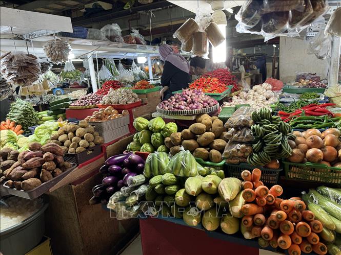 Các mặt hàng thiết yếu cho các bữa tiệc trong dịp lễ được bày bán phong phú tại chợ truyền thống Majestic. Ảnh: Đỗ Quyên - Pv TTXVN tai Indonesia

