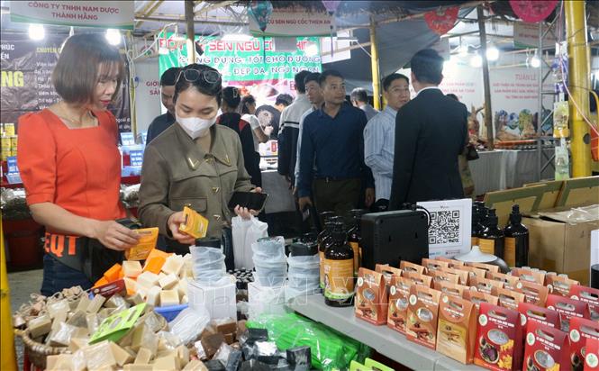 Người dân tham quan, mua sắm hàng hóa. Ảnh: Nguyễn Chinh - TTXVN