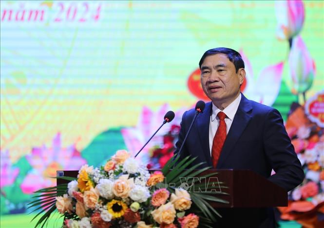 Bí thư Tỉnh ủy Điện Biên Trần Quốc Cường phát biểu. Ảnh: Xuân Tư - TTXVN 