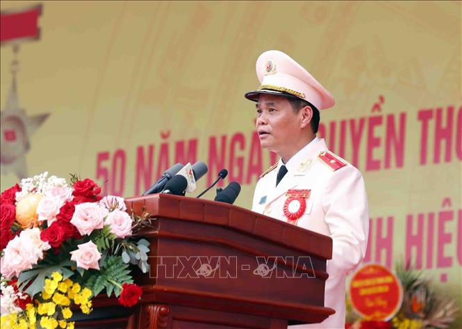Thiếu tướng Lê Ngọc Châu, Tư lệnh Bộ Tư lệnh Cảnh sát cơ động phát biểu. Ảnh: Phạm Kiên - TTXVN