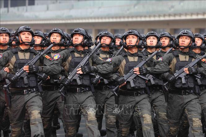 Cán bộ, chiến sĩ Cảnh sát đặc nhiệm tham gia diễu binh. Ảnh: Phạm Kiên - TTXVN