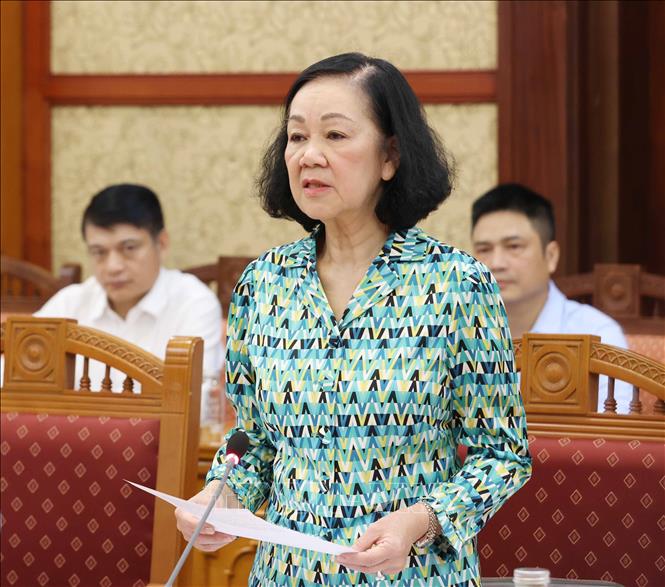 Đồng chí Trương Thị Mai, Ủy viên Bộ Chính trị, Thường trực Ban Bí thư, Trưởng Ban Tổ chức Trung ương, Phó Trưởng Ban Thường trực Ban Chỉ đạo chủ trì Phiên họp. Ảnh: Phương Hoa - TTXVN