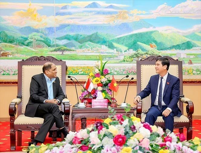 Bí thư Tỉnh ủy Vĩnh Phúc Dương Văn An tiếp Đại sứ Jaya Ratman. Ảnh: TTXVN phát