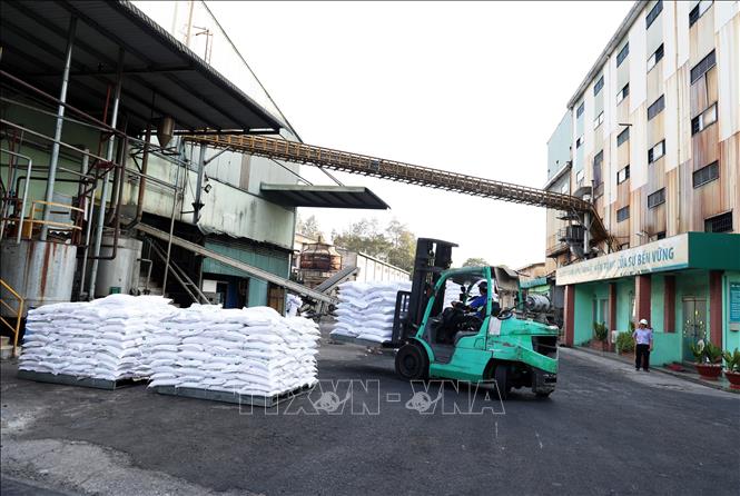 Bốc dỡ sản phẩm đường cát của Công ty Đường Biên Hòa tại Khu công nghiệp Biên Hòa 1 (thành phố Biên Hòa, tỉnh Đồng Nai). Ảnh: Hồng Đạt - TTXVN
