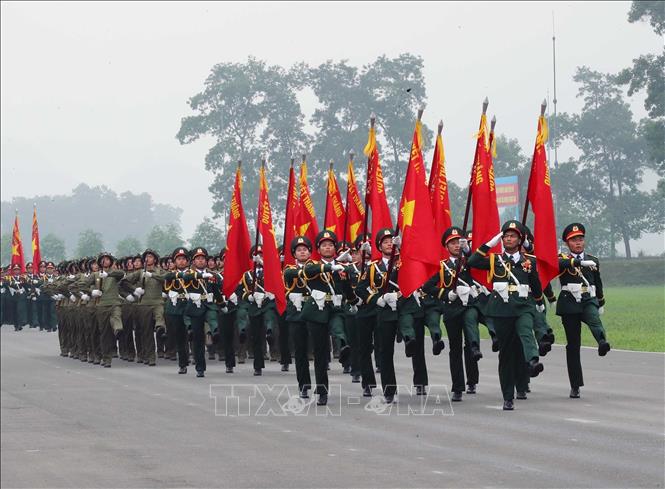 Khối chiến sĩ Điện Biên tham gia tổng duyệt. Ảnh: Trọng Đức - TTXVN