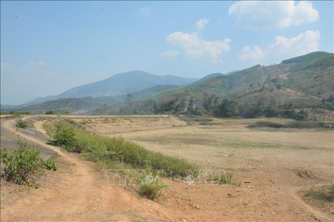Hồ chứa Ea Pren tại xã Cư Pui, huyện Krông Bông cạn kiệt nguồn nước từ đầu tháng 3/2024. Ảnh: Tuấn Anh – TTXVN