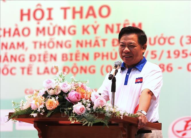 Đại sứ Việt Nam tại Vương quốc Campuchia Nguyễn Huy Tăng phát biểu tại sự kiện. Ảnh: Hoàng Minh - PV TTXVN tại Campuchia. 