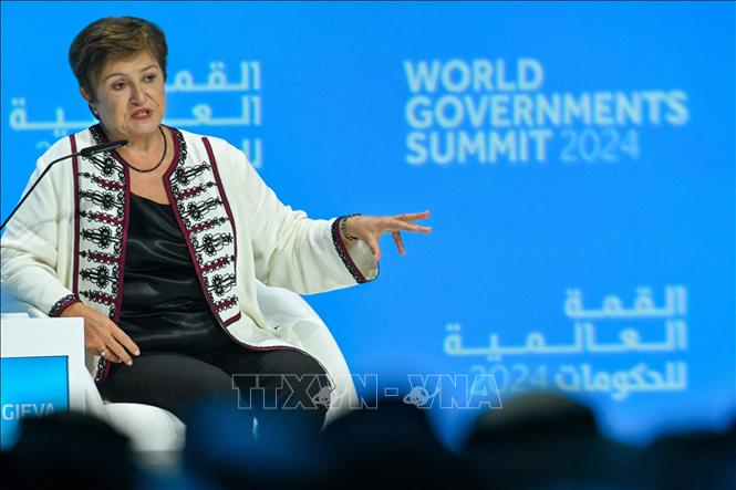 Giám đốc Quỹ Tiền tệ quốc tế (IMF), bà Kristalina Georgieva, phát biểu tại một hội nghị cấp cao ở Dubai, UAE ngày 12/2/2024. Ảnh: AFP/TTXVN