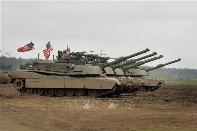 Các lực lượng tham gia cuộc tập trận Saber Strike 2024 của NATO tại Orzysz, miền Bắc Ba Lan ngày 22/4/2024. Ảnh: PAP/TTXVN