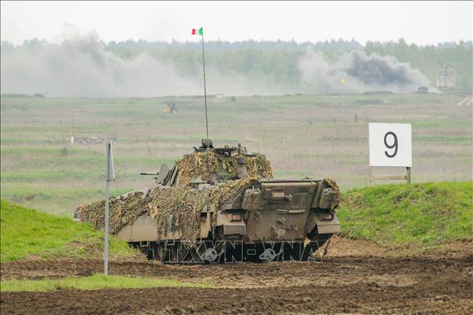 Các lực lượng tham gia cuộc tập trận Saber Strike 2024 của NATO tại Orzysz, miền Bắc Ba Lan ngày 22/4/2024. Ảnh: PAP/TTXVN