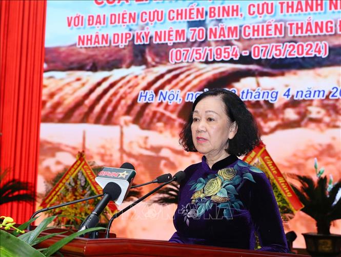 Thường trực Ban Bí thư Trương Thị Mai phát biểu tại buổi gặp mặt. Ảnh: Trọng Đức - TTXVN