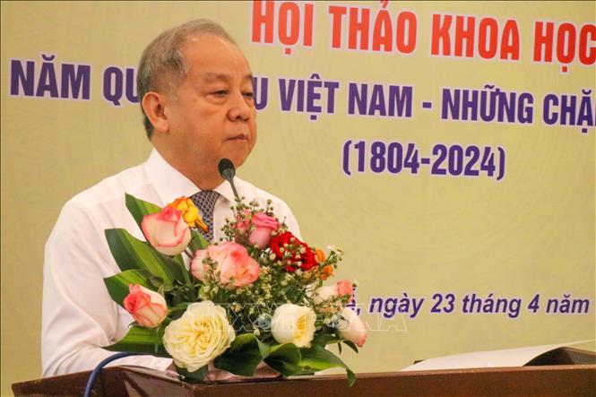 Phó Bí thư thường trực Tỉnh uỷ Thừa Thiên - Huế Phan Ngọc Thọ phát biểu tại Hội thảo. Ảnh: Mai Trang - TTXVN 