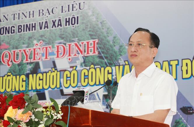 Chủ tịch UBND tỉnh Bạc Liêu Phạm Văn Thiều phát biểu tại lễ công bố. Ảnh: Tuấn Kiệt - TTXVN