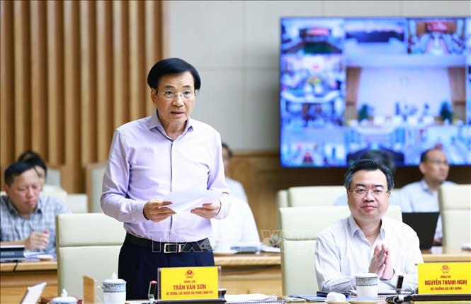 Bộ trưởng, Chủ nhiệm Văn phòng Chính phủ Trần Văn Sơn phát biểu. Ảnh: Dương Giang-TTXVN