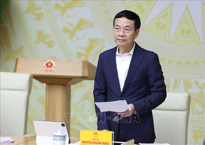 Bộ trưởng Bộ Thông tin và Truyền thông Nguyễn Mạnh Hùng phát biểu. Ảnh: Dương Giang-TTXVN
