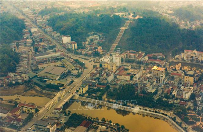 A view of Dien Bien Phu City from the helicopter. VNA Photo: Xuân Tư 