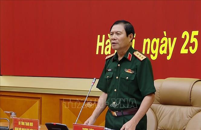 Thượng tướng Nguyễn Tân Cương phát biểu chỉ đạo hội nghị. Ảnh: Hồng Pha – TTXVN 